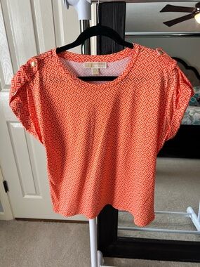 MICHAEL Michael Kors Orange Geometric Short-Sleeve Blouse Sz L